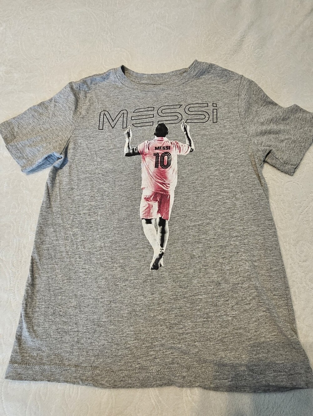 Messi Kids Tee Small 6/7 Gray Short Sleeve Soccer Sports Euc
